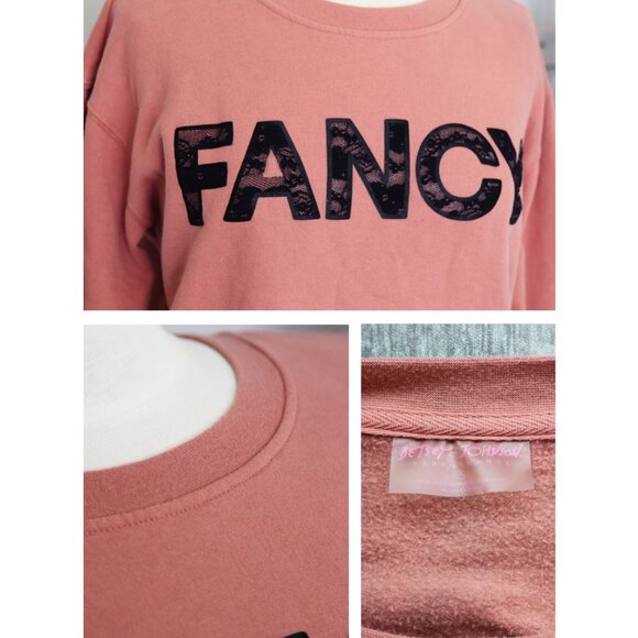 Betsey Johnson Performance Mauve Pink FANCY Lace Applique Crew Neck Sweatshirt S - Picture 6 of 12